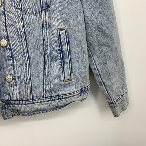 Old Navy Denim Jacket Sherpa Lined Button Light Blue Jean - Picture 6 of 11